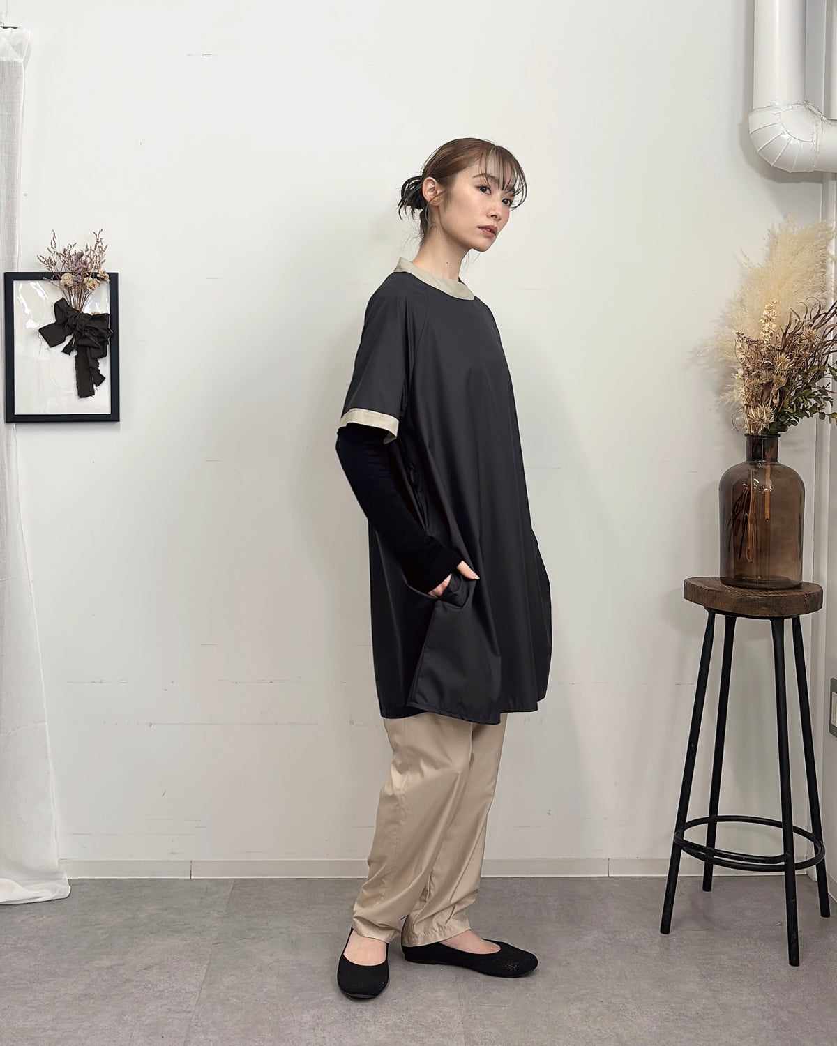 チュニックエプロンドレス black