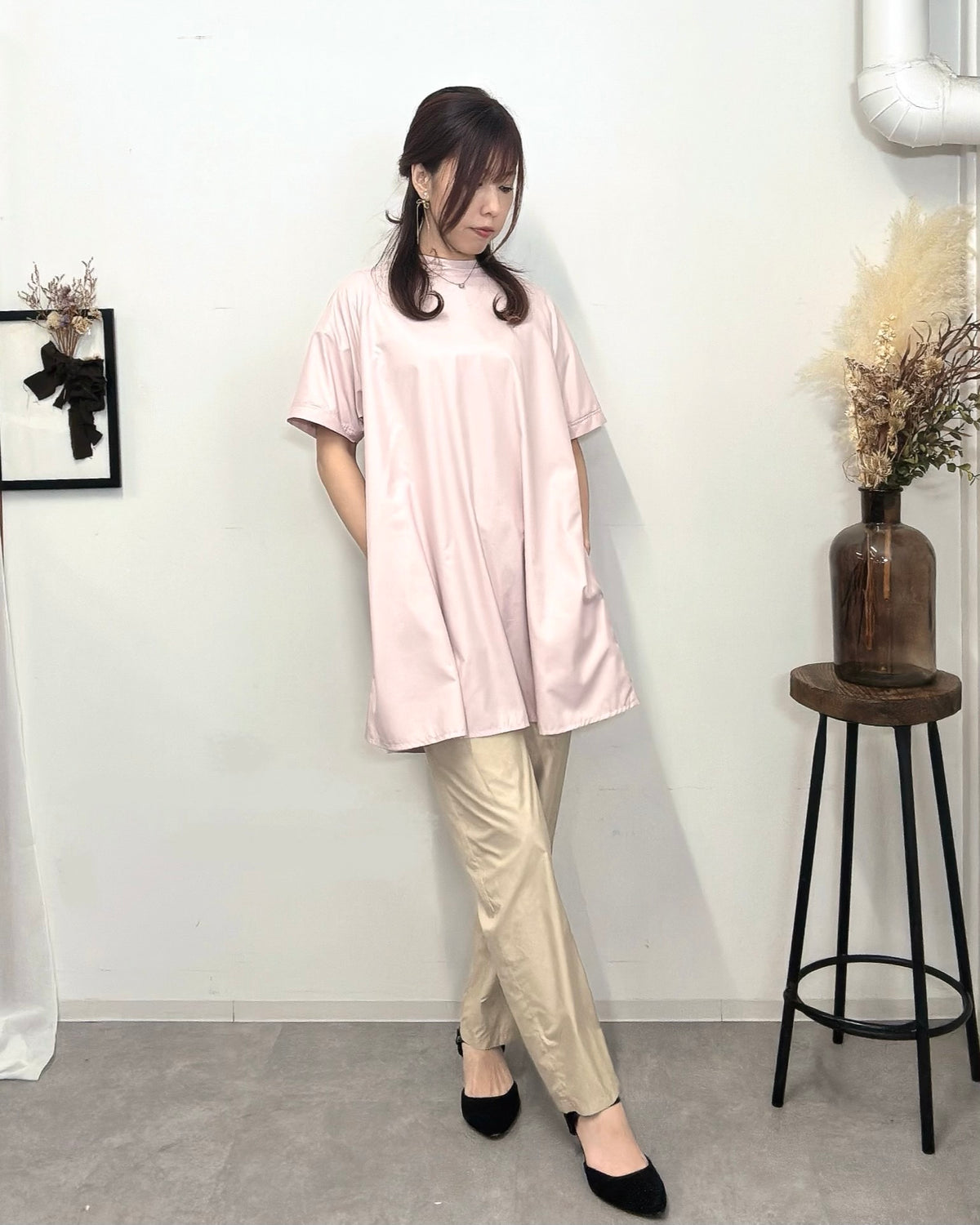 チュニックエプロンドレス dusty pink