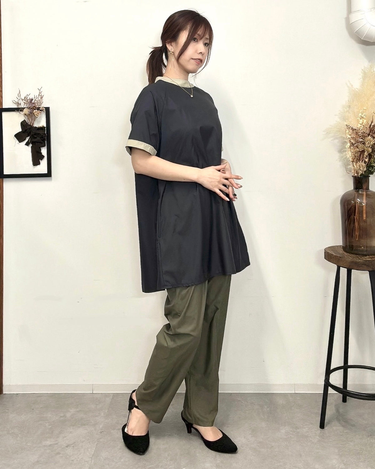 チュニックエプロンドレス black