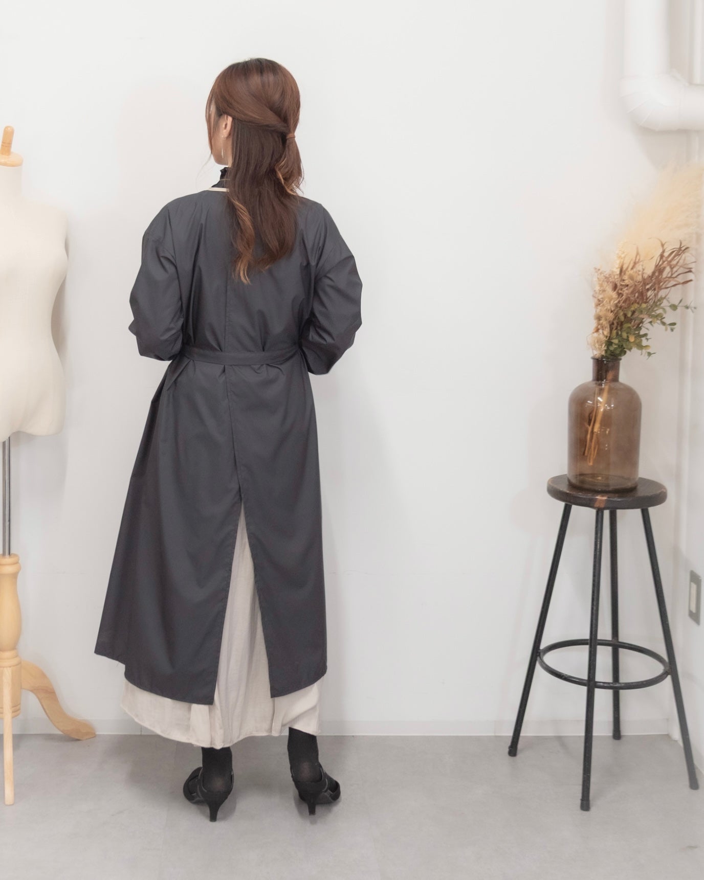 ロングスリーブエプロンドレス black