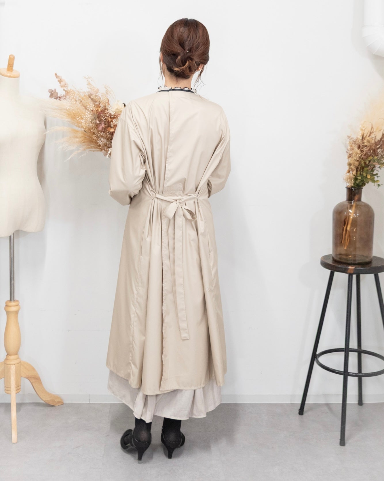 ロングスリーブエプロンドレス beige