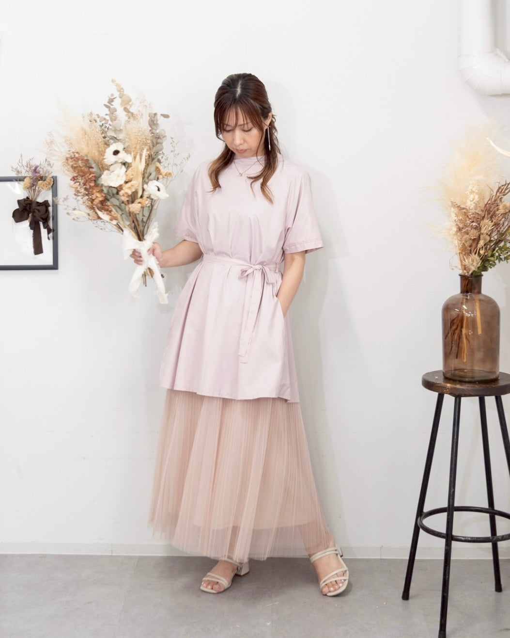 チュニックエプロンドレス dusty pink