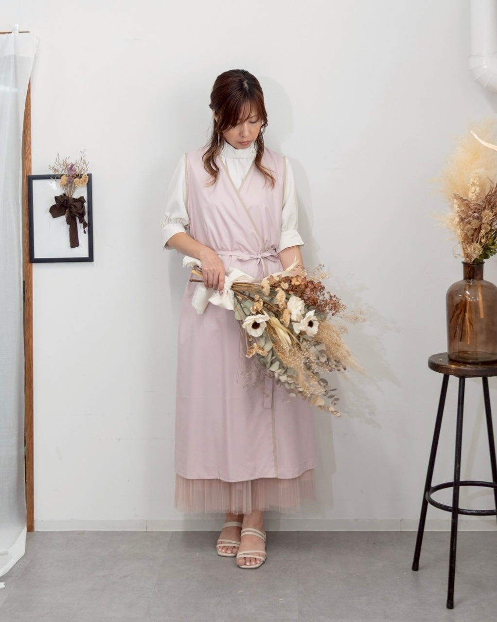 レイヤーエプロンドレス dusty pink