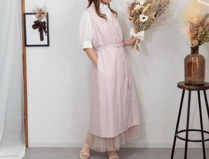 レイヤーエプロンドレス dusty pink