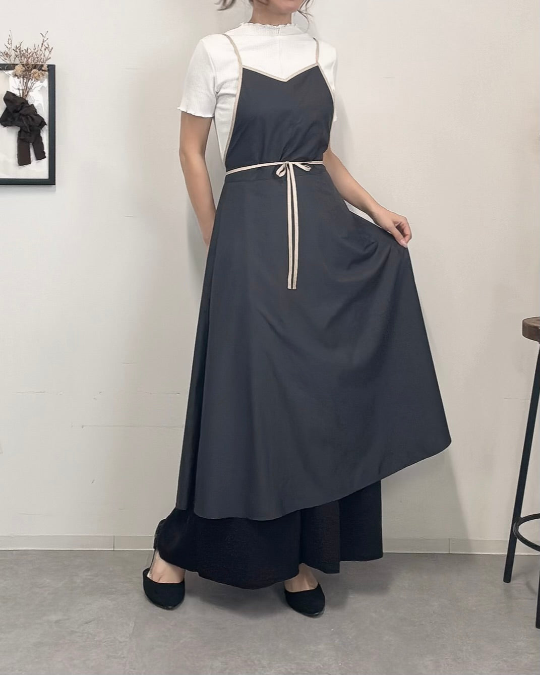 〈数量限定〉キャミソールエプロンドレス black×beige