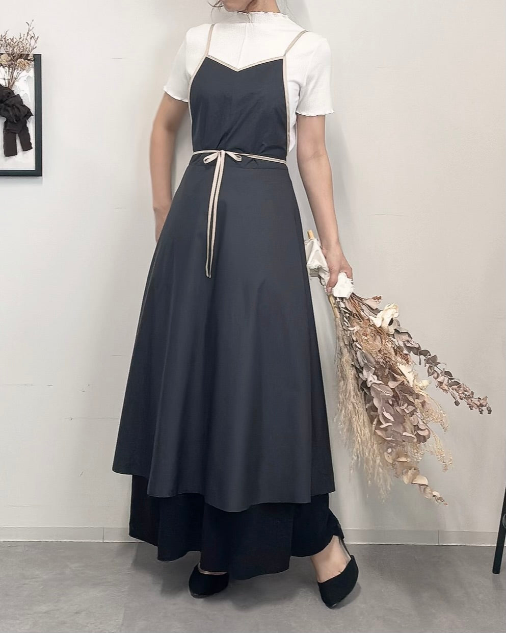 〈数量限定〉キャミソールエプロンドレス black×beige