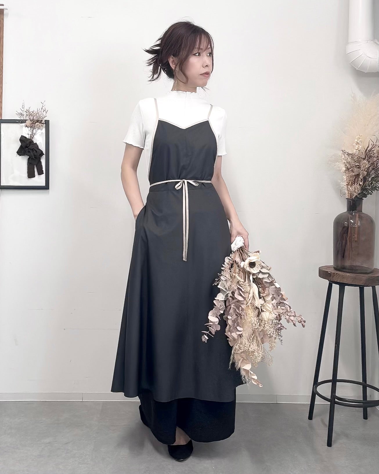 〈数量限定〉キャミソールエプロンドレス black×beige