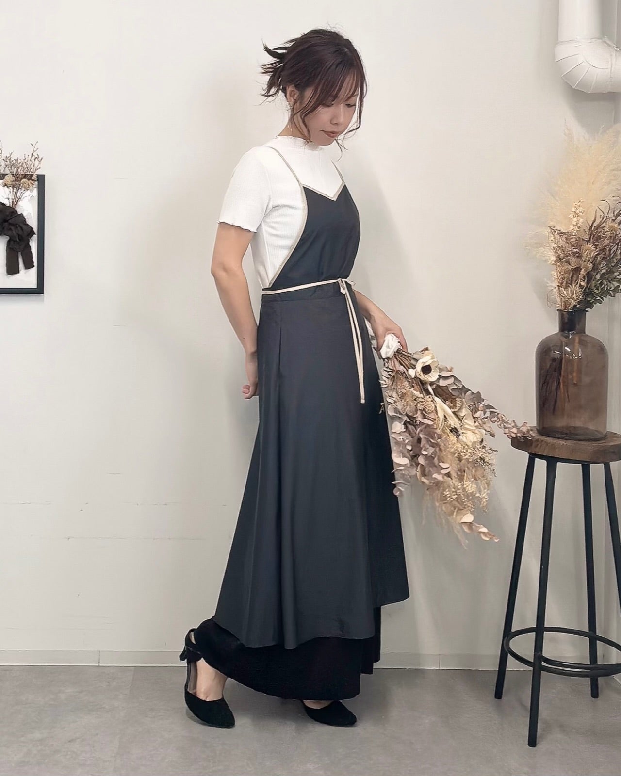 〈数量限定〉キャミソールエプロンドレス black×beige