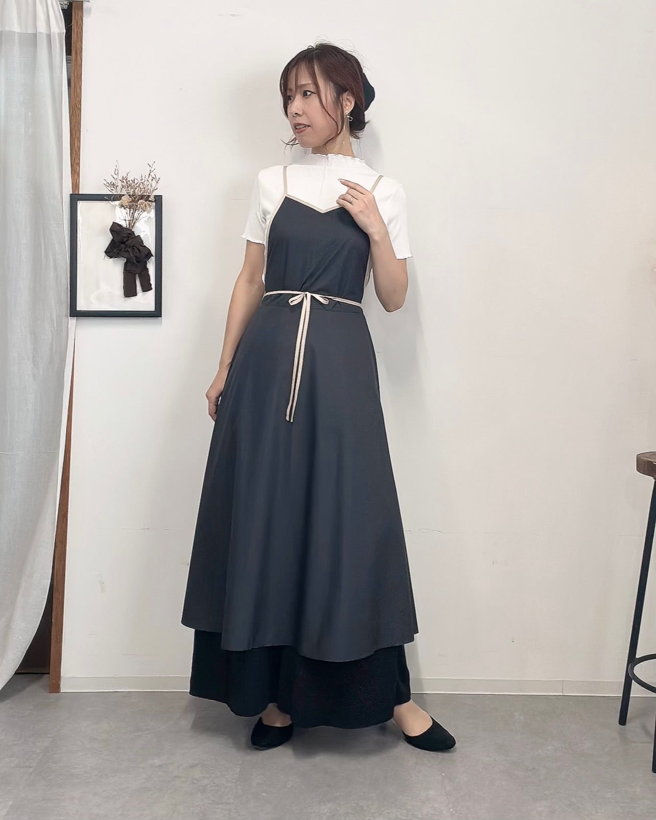 〈数量限定〉キャミソールエプロンドレス black×beige