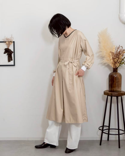 ロングスリーブエプロンドレス beige