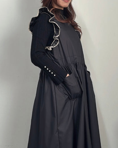 フリルエプロンドレス black