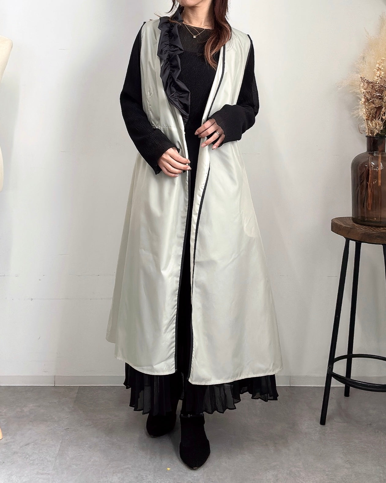 アシメフリルエプロンドレス light gray