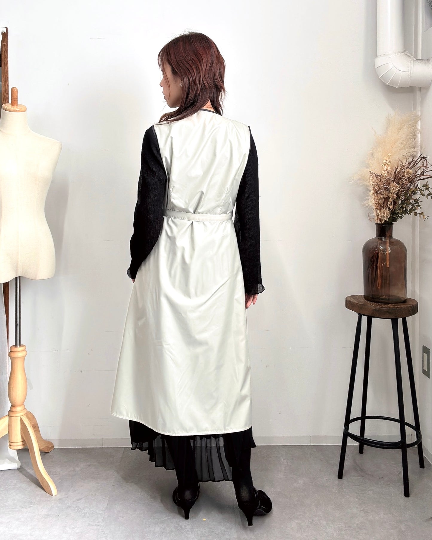 アシメフリルエプロンドレス light gray