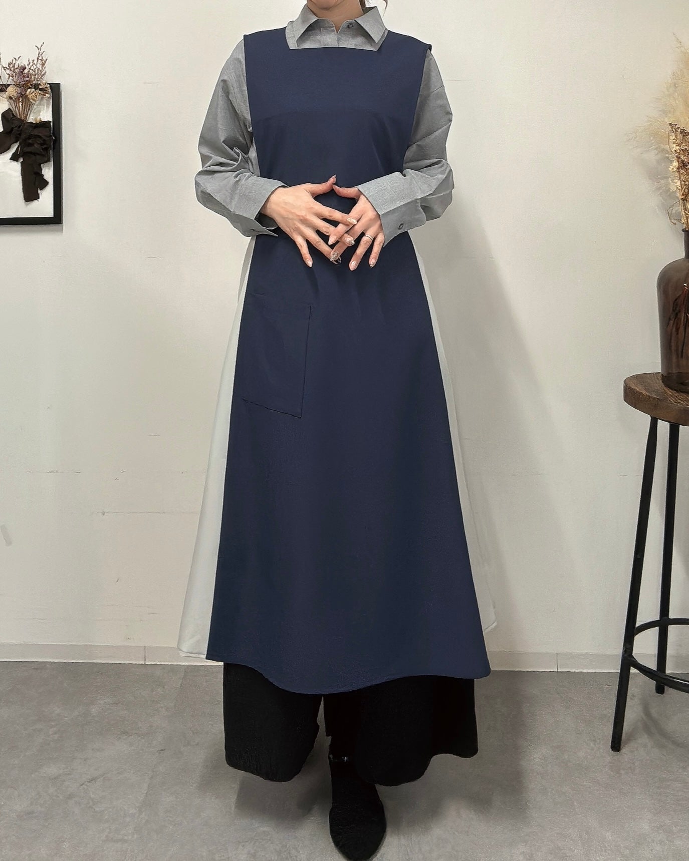 オーラエプロンドレス navy