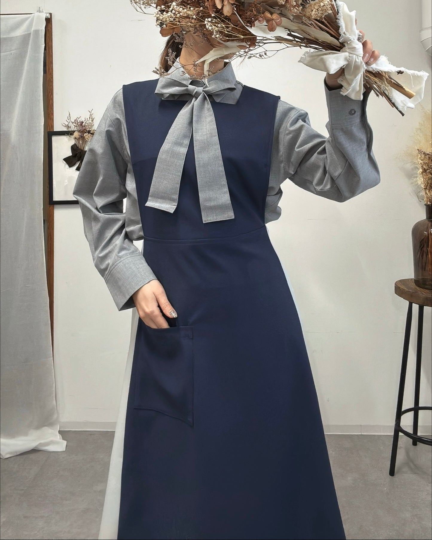 オーラエプロンドレス navy