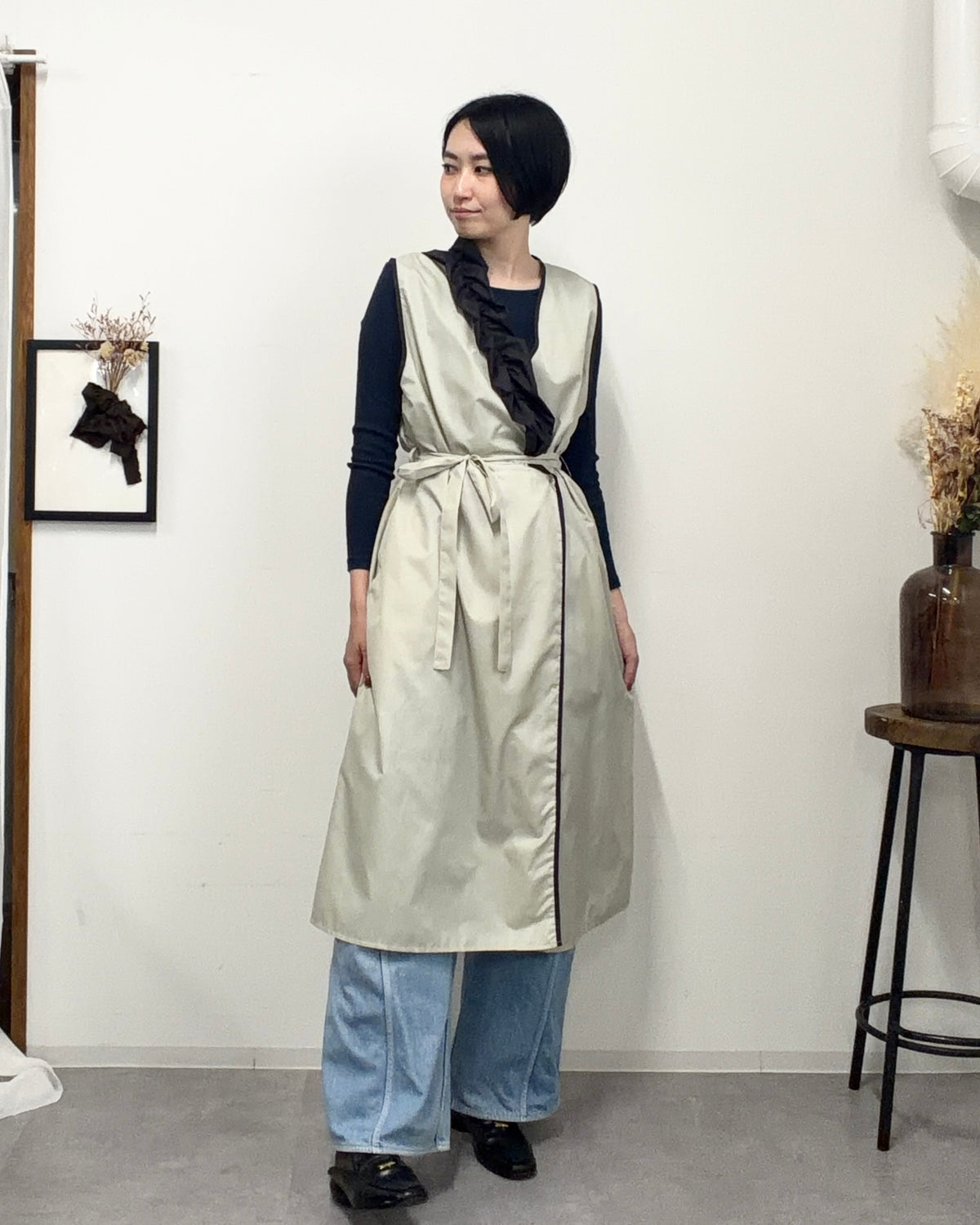 アシメフリルエプロンドレス light gray