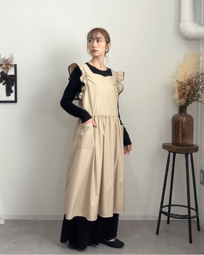 フリルエプロンドレス beige